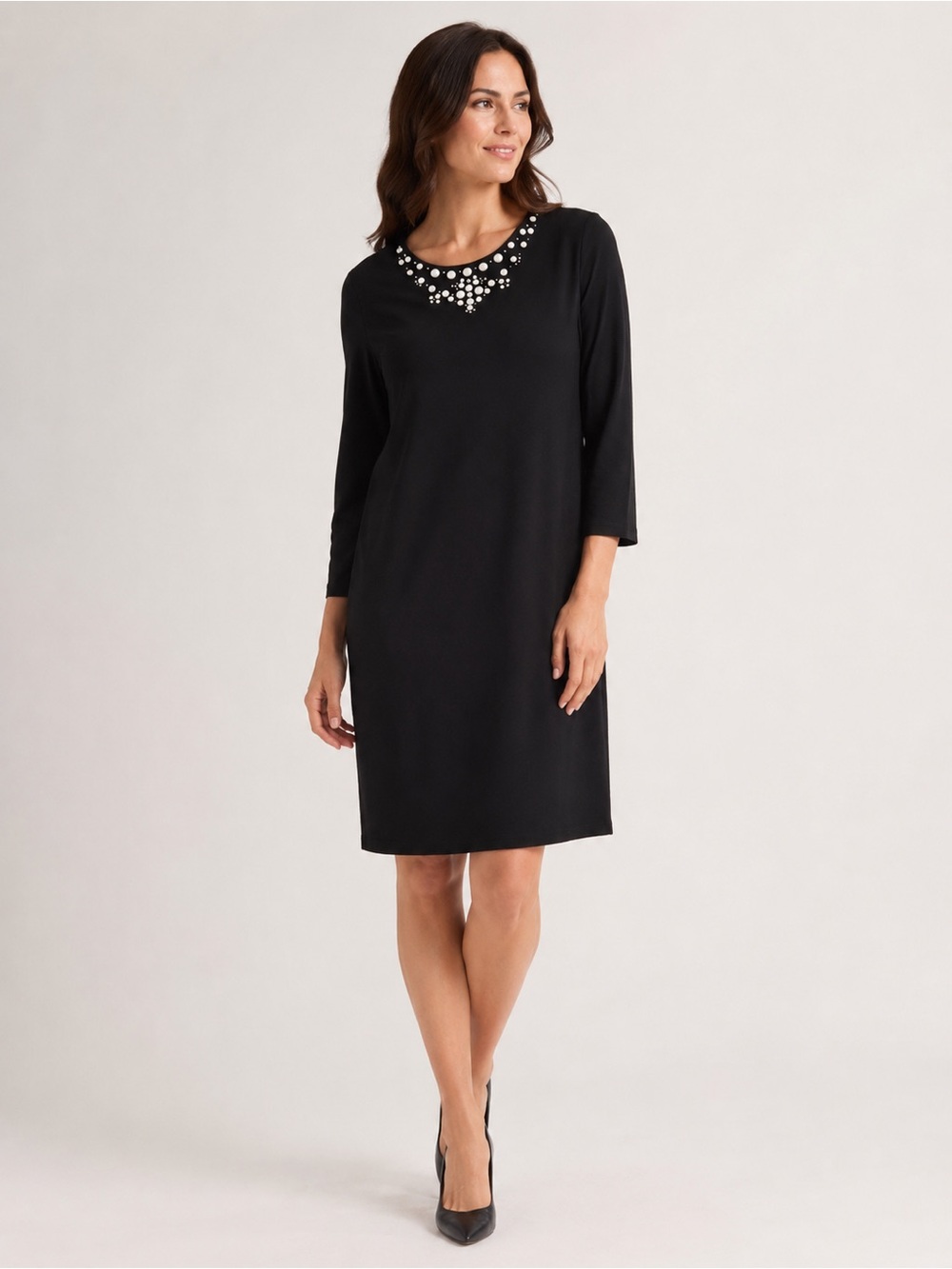 Karen Kane Black Pearl Embellished Shift Dress Women’s Medium Made USA